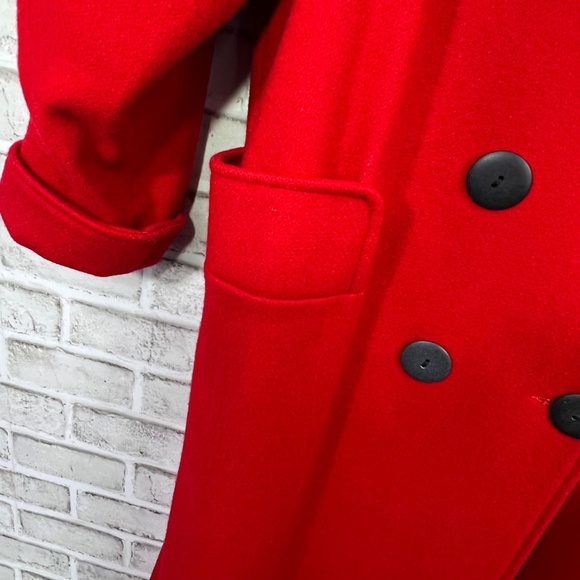 NWOT VINTAGE |•PARIS SPORT CLUB•| Statement Long Red Wool Black Leather Sz 11/12 - Picture 6 of 15